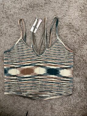 Anthropologie Striped Knit V-Neck Cropped Tank Top in Teal & Brown